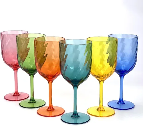 Miniatura 7 de Yalin Juego de 6 vasos apilables irrompibles de plástico acrílico para vino y agua de 12 onzas (multicolor, 15 onzas)
