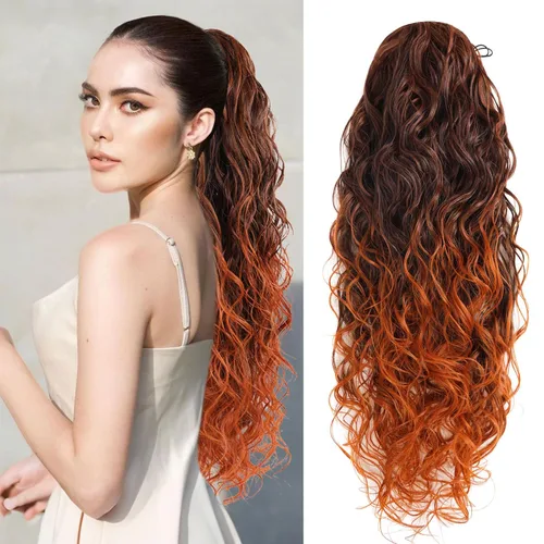 Miniatura 13 de Icono de la moda - Extensión de cola de caballo rizada ondulada con clip, cabello real, cola de caballo negra, extensiones de cordón con clip