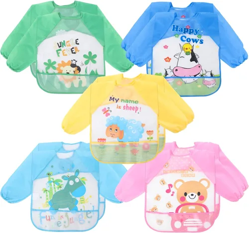 Miniatura 8 de Tarpop Baberos de manga larga para bebés, paquete múltiple, impermeables, de manga suave, para bebés y niños pequeños que comen alimentación CUTE