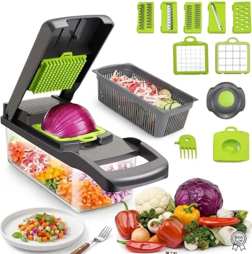 Cortador de verduras 16 en 1: picador multifuncional de verduras con cuchillas de acero inoxidable, cortador manual de cebolla, rebanador de