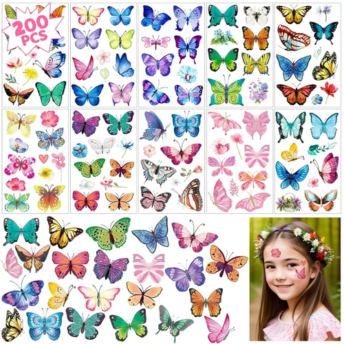 Miniatura 8 de Tatuajes de mariposa para niños y mujeres, 100 calcomanías temporales de mariposa coloridas e impermeables para recuerdos de fiesta, regalos, 100