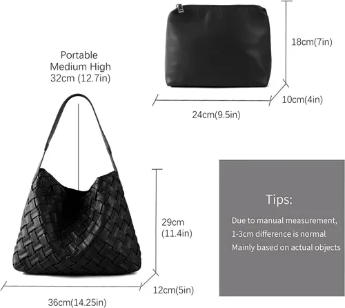 Miniatura 3 de PoVwlty Bolso tejido para mujer, de cuero vegano, bolso de viaje grande, bolso de hombro hecho a mano retro