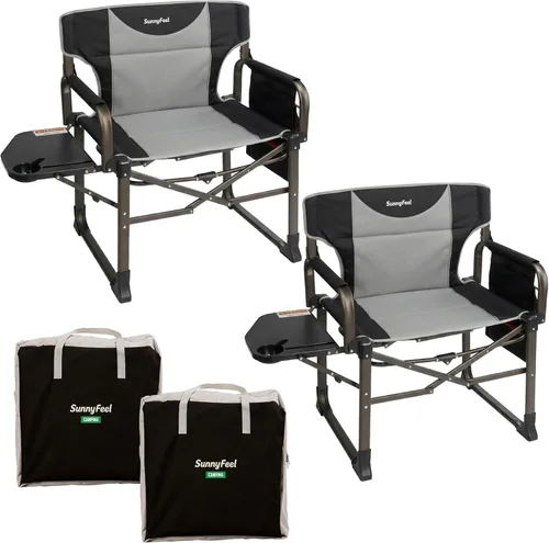 SUNNYFEEL Oversized Camping Directors Chair 2 Pack Portable Foldable Camp Chair for Adults Support 600lbs with Side Pocket and Side Table for Beach,