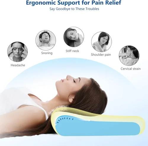 Miniatura 6 de ZAMAT Almohada de espuma viscoelástica para aliviar el dolor de cuello, almohada cervical ergonómica ortopédica ajustable para dormir con funda