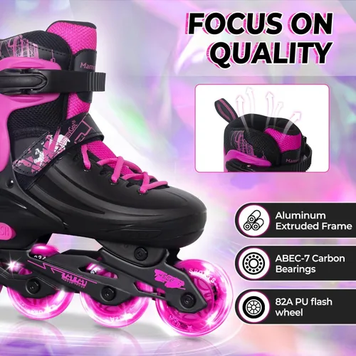 Miniatura 2 de MammyGol Patines en línea ajustables para niños, jóvenes y adultos, todas las ruedas se iluminan, patines de ruedas con cuchillas para interiores