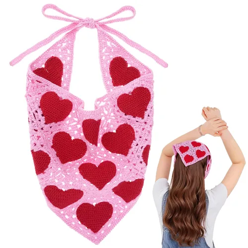 hoyuwak Pañuelo para la cabeza de ganchillo, bandanas, diademas de corazón, bufanda, cubiertas para la cabeza, accesorios para el cabello rosa para