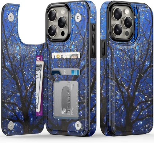 Miniatura 56 de FUNMIKO Funda tipo cartera para iPhone 13 con tarjetero, bloqueo RFID, protección de grado militar y obras de arte impresas con rayos UV, cierre