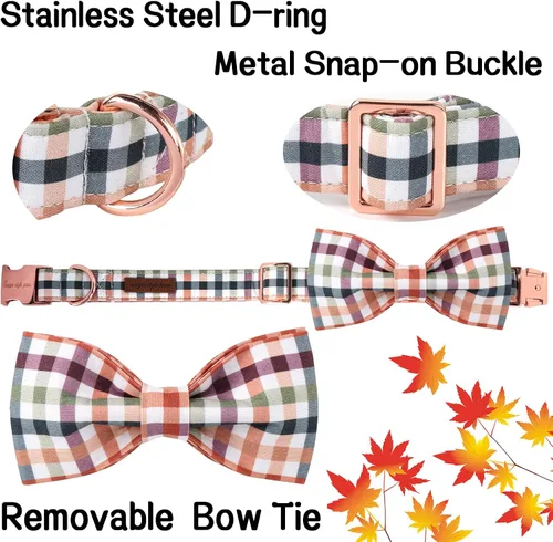 Miniatura 2 de Collar de perro de algodón con lazo floral a cuadros de Unique Style Paws, collar de perro colorido con lazo para perros pequeños, medianos y Plaid