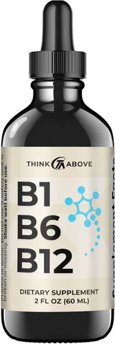 Think Above Gotas líquidas de vitamina B1 B6 B12 – Suplemento diario de apoyo al bienestar – sabor afrutado – metilcobalamina, tiamina, piridoxina –