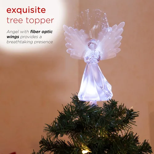 Miniatura 3 de Alpine Corporation Adorno para la Copa del Árbol de Ángel de 11 pulgadas de alto con alas de fibra óptica y luz LED, con función de temporizador