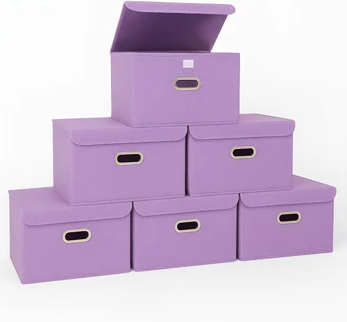 Miniatura 27 de STOREONE Contenedores de Almacenamiento de Tela en Forma de Cubo Plegables, Organizador Contenedor Cesta Plegable con Tapas y Asas de Metal