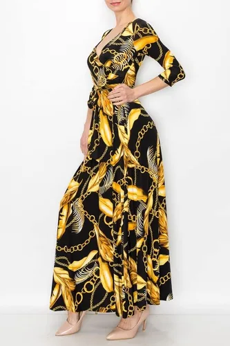 Miniatura 4 de MadeInUSA - Vestido largo estampado con cuello en V para mujer con mangas 34.