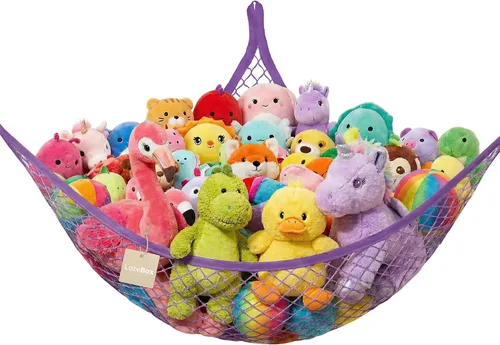 Miniatura 10 de Lazebox Hamaca de red para animales de peluche para juguetes de peluche, hamaca de animales de peluche de esquina para decoración de habitación