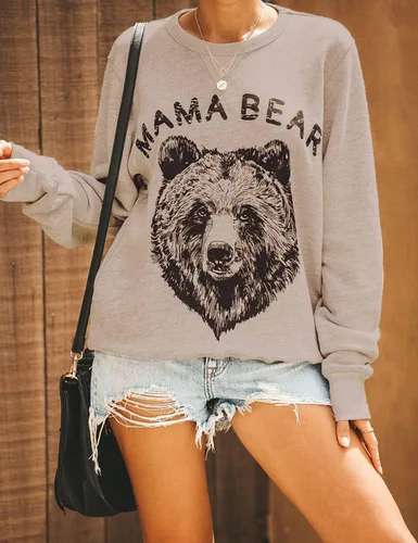 Miniatura 2 de Blooming Jelly - Sudadera holgada de manga larga para mujer, de cuello redondo con estampado de mamá oso
