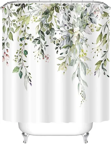 Miniatura 4 de Tititex Cortina de Ducha de Eucalipto Verde Salvia, Hojas de Acuarela en la Parte Superior Planta con Decoración Floral de Baño Conjuntos de Cortina
