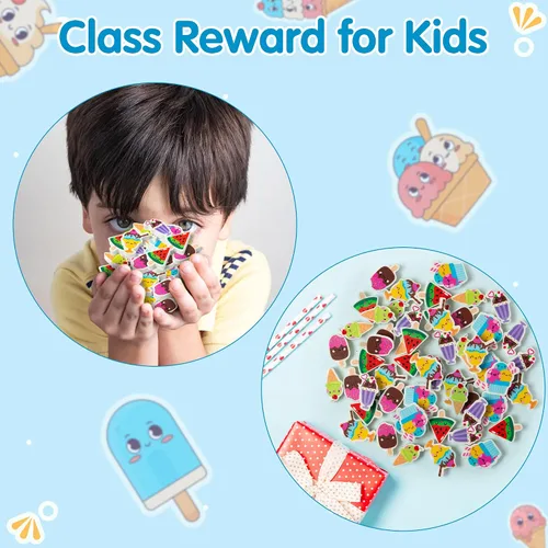 Miniatura 8 de WATINC 60 unidades de borradores de helado de regreso a la escuela, para niños, a granel, sandía, chocolate, paleta, lápiz, gomas, bolas de helado