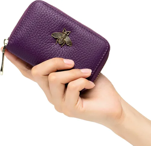 Miniatura 6 de imeetu - Tarjetero de cuero con cremallera y contra identificación por radiofrecuencia (RFID) pequeño, cartera para mujer