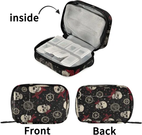 Miniatura 5 de Pastillero de viaje con forma de calavera roja con forma de corazón rojo semanal pequeño (cota), pastillero para 7 días, soporte para vitaminas