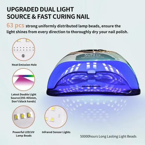 Miniatura 3 de Luz UV para Uñas 288W Lámpara de Uñas con 63 cuentas LED para esmalte de gel con pantalla LCD, sensor automático y 4 ajustes de temporizador