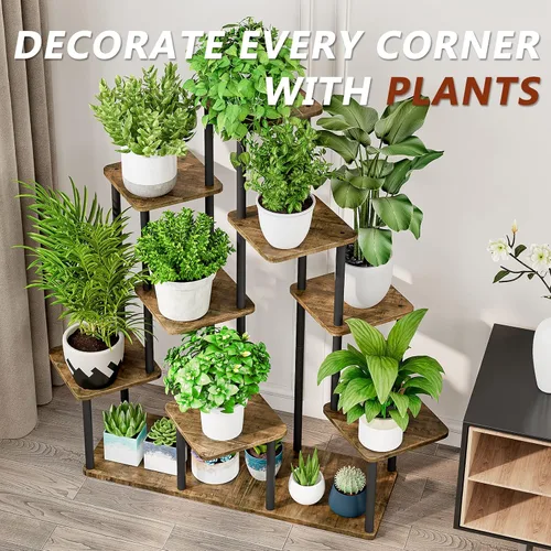 Miniatura 6 de AZERPIAN Soporte para plantas de 4 niveles para interiores, estante de flores de metal para múltiples plantas, soportes altos de esquina para flores