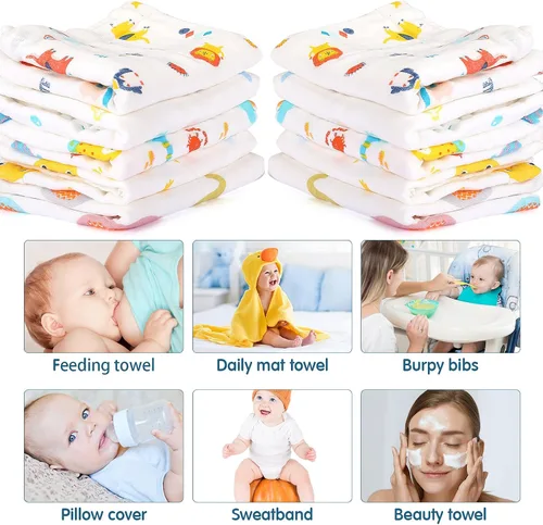 Miniatura 6 de Tatuo Paquete de 10 paños de muselina para bebé, 20 x 10 pulgadas, 6 capas, suaves y absorbentes, para recién nacidos, para baby shower, niños