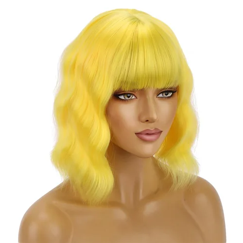 Miniatura 13 de BERON Pelucas cortas verdes para mujer, peluca rizada ondulada con flequillo para niñas, pelucas de cabello de color verde aguacate, peluca