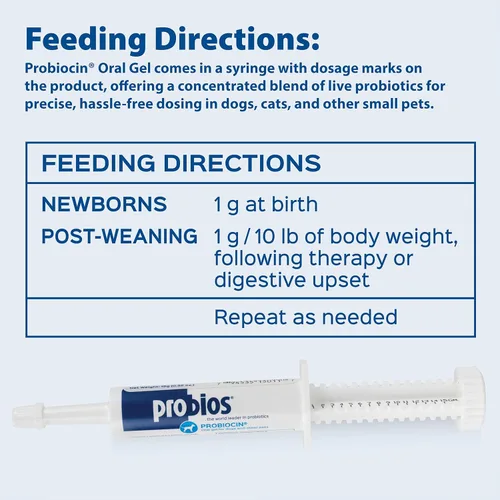 Miniatura 4 de Probios Probiocin - Gel oral para mascotas para perros y gatos, suplemento probiótico para apoyo digestivo e inmunológico, tubo de 0.51 onzas