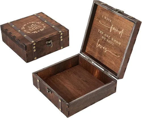 Miniatura 8 de AW BRIDAL Caja de Recuerdos de Boda para Señor y Señora para Parejas, Cajas de Madera con Tapa, Regalos de Despedida de Soltera para Novia, Fiesta