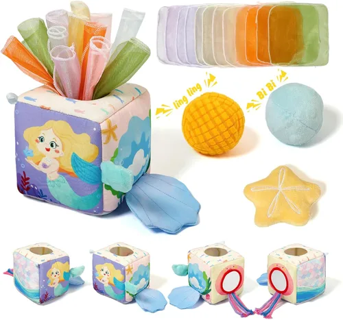 Miniatura 11 de Youuys Caja de Pañuelos de Juguete para Bebés de 6-12 Meses, Juguetes Sensoriales Montessori para Niño de 1 Año, Juguete Infantil con Pañuelos Bosque