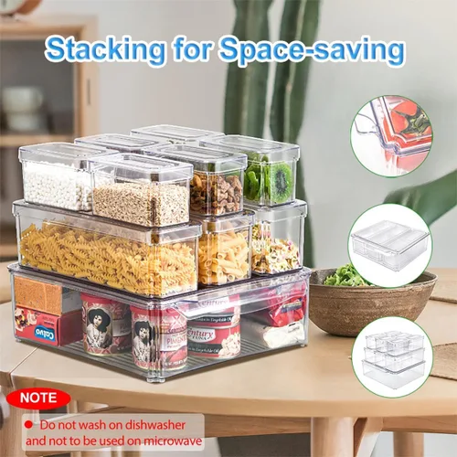 Miniatura 2 de KUMD Paquete de 10 contenedores organizadores transparentes para refrigerador con tapas, contenedores apilables para refrigerador, sin BPA