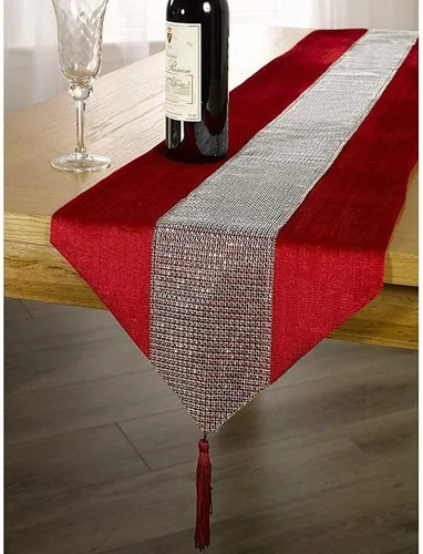 Miniatura 10 de Camino de mesa de 13 x 72 pulgadas con tira de diamantes y borlas (gris)