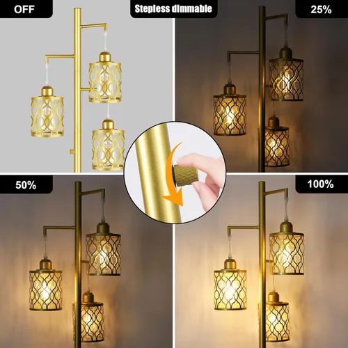 Miniatura 2 de ROTTOGOON - Lámpara de pie dorada de 68 pulgadas, industrial, regulable, alta, rústica, de 3 luces, con 3 bombillas E26 de 6 W, diseño de árbol