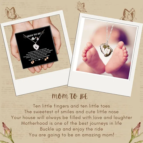 Miniatura 5 de Regalo para mamá – Collar con colgante de pies de bebé con una tarjeta de mensaje, regalo de embarazo para madres primerizas que esperan mujeres