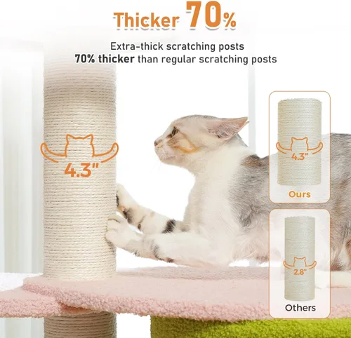 Miniatura 5 de MUTTROS Árbol para gatos de flores rosas de 50 pulgadas para gatos grandes y pesados, torre Maine Coon para gatos con postes rascadores extra