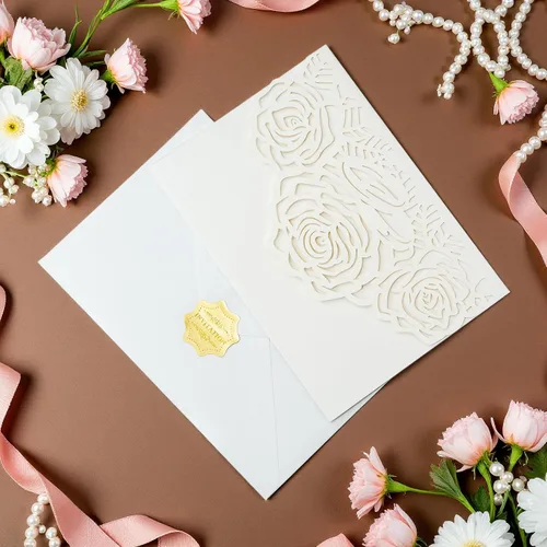 Miniatura 3 de Tarjeta de invitación de corte láser, tarjeta de felicitación, fiesta de graduación, rosa, flores, boda, fiesta de cumpleaños, invitaciones, Borgoña
