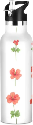 Miniatura 16 de Cartoon Lily White Double Wall Vacuum Insulated Bottles Water Bottles With Straws Leak-proof BPA-Free Leak Proof for Gym Sports