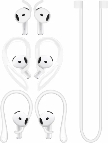 Miniatura 7 de A-Focus Juego antideslizante para AirPods 4 de silicona con ganchos ajustables para las orejas, diseño ergonómico con alas, puntas de gancho