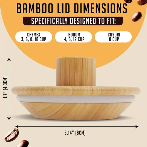 Miniatura 3 de HEXNUB - Tapa de retención de calor de bambú para cafetera Chemex Accesorio para jarra para cafeteras Bodum y Cosori, mantiene el café caliente
