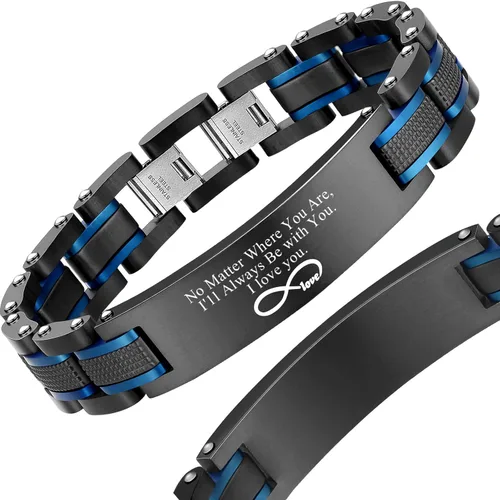 Miniatura 13 de Holizaly Pulsera curvada para hombre, chapado en iones negro y azul, regalos negros para hombres y mujeres, cumpleaños, día de San Valentín, joyas