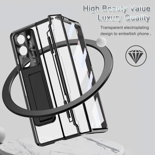 Miniatura 5 de NINKI Funda compatible con Samsung Galaxy Z Fold 5 5G con S Pen y protección de bisagra, cubierta transparente chapada de lujo transparente con Negro