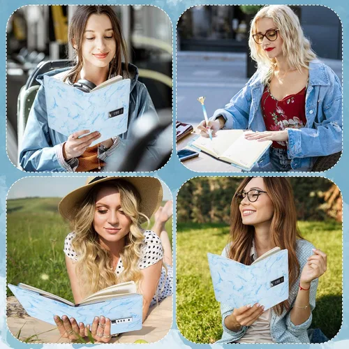 Miniatura 6 de Zonon Diario con candado para niñas, de piel sintética de mármol, A5, combinación con bolígrafo de diamante, regalos de regreso a clases, Azul