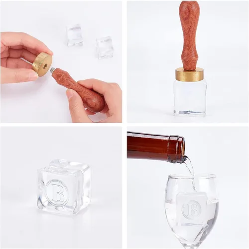 Miniatura 5 de CRASPIRE Sello de hielo con letra inicial de 1.2 pulgadas con cabeza de latón extraíble, mango de madera de repuesto para cóctel, fiesta, whisky