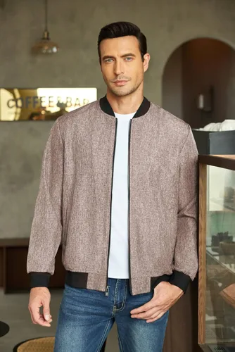 Miniatura 3 de COOFANDY - Chaqueta universitaria casual para hombre, estilo vintage, bomber ligera con cremallera, de moda