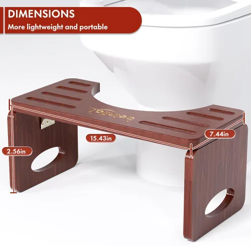 Miniatura 6 de Beinilai Taburete de inodoro plegable para adultos, taburete de 7 pulgadas para baño, orinal de bambú para adultos con tira antideslizante (marrón)