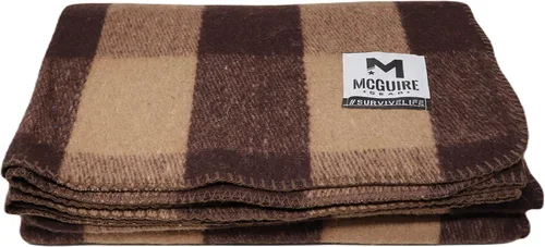 M MCGUIRE GEAR Manta de Lana Cálida a Cuadros Bunkhouse para Acampar, Hogar, Supervivencia o Primeros Auxilios, 64" x 90" (Marrón Claro/Marrón)