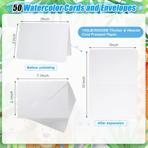 Miniatura 2 de Sabary Juego de 100 tarjetas de acuarela en blanco con sobres, 140 libras/10.58 oz/m², tarjetas de papel de acuarela de algodón pesado, tarjeta