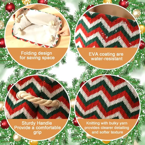 Miniatura 5 de Caja de almacenamiento para adornos de Navidad de INough, organizador de decoración festiva, tejida con hilo grueso, cesta de Navidad para niños