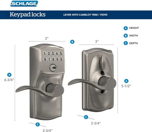 Miniatura 3 de SCHLAGE FE595VCAM716ACC FE595VCAM/ACC 716 cerradura de teclado para puerta, con manija Accent, flexible, bronce envejecido