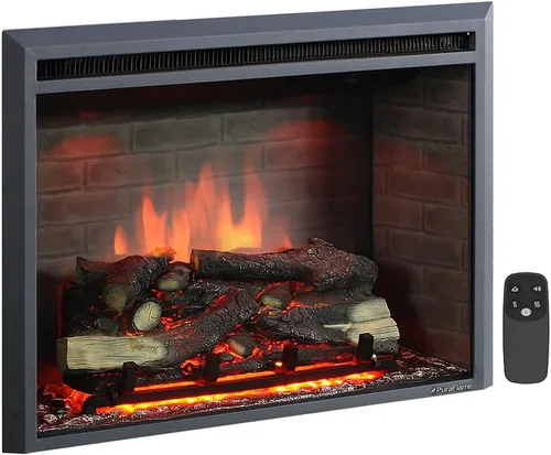 Miniatura 10 de PuraFlame - Inserto eléctrico de chimenea occidental con sonido crepitante de fuego, control remoto, 750/1500 W, negro, 22 53/64 pulgadas de ancho x