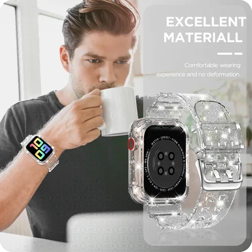 Miniatura 7 de DABAOZA - Correa compatible con Apple Watch de 49 mm, 46 mm, 45 mm, 44 mm, 42 mm, 41 mm, 40 mm, 38 mm, con protector, correa de TPU brillante